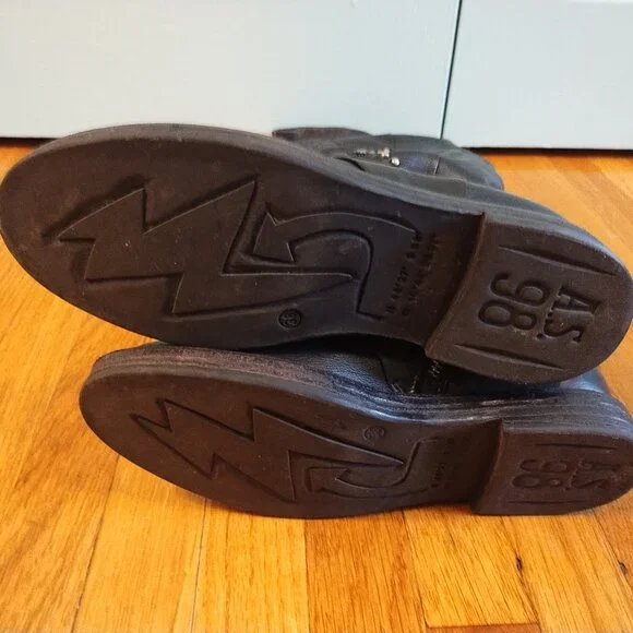 A.S.98 Carlyle Tall boots 38 7.5 Burgundy Black Leather Biker - Picture 7 of 13